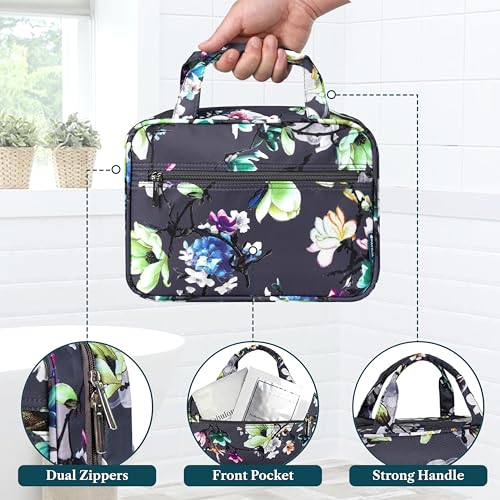Hanging Toiletry Bag for Women, Makeup Organizer w/Hook Floral Grey - view 5