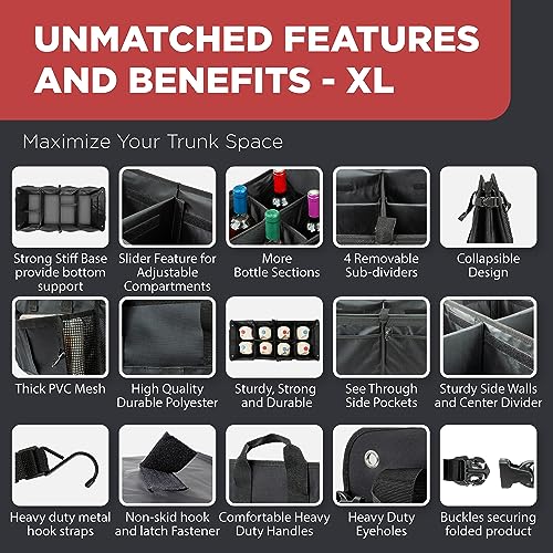 Car Trunk Organizer for SUV, Truck & Auto Cargo Storage, XL Black - view 6