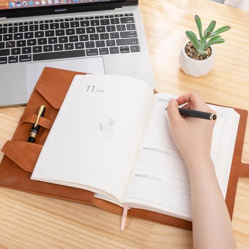 CALLIE Personalized Sketchbook Cover A5 with Storage Pocket | Custom Name on PU Leather Notebooks Cover - Gifts for Teachers Artists Students (Open Book Birth Flower) - view 2