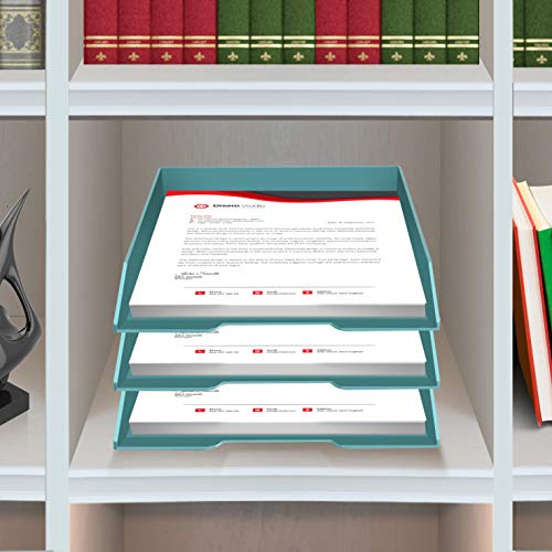 Stackable Letter Tray Front Load, Letter Size, Stacking Document Desk Office Paper Organizer, Plastic, Solid Green Color, 1 Unit - view 5