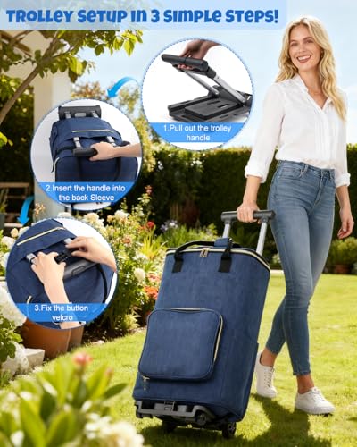 Portable Crochet Bag, Extra Large Yarn Storage for Crochet Accessories and Supplies, Yarn Bags with Wheels and Telescoping Handle, Durable Knitting Bag for Craft Enthusiasts - view 3
