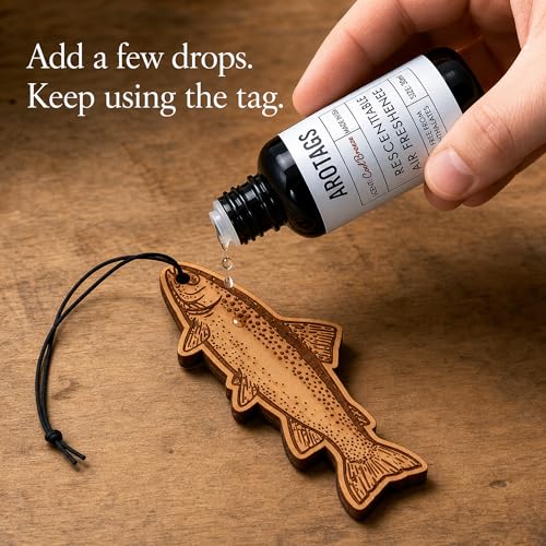 Trout Car Air Freshener Kit, Cool Breeze Scent, Refillable Wood Hanging Diffuser with 30 mL Fragrance Oil - view 3