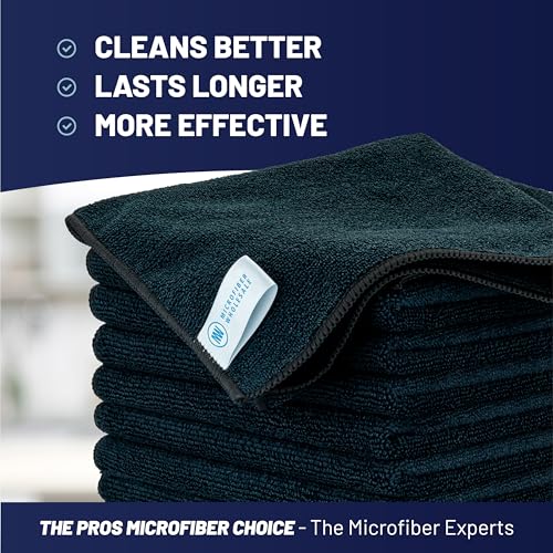 MW Pro 16x16 Auto Detailing Towels - Plush Car Drying Cloths for Wax Removal, Interiors & Body Shops - Scratch Free (Black, 12-Pack) - view 2