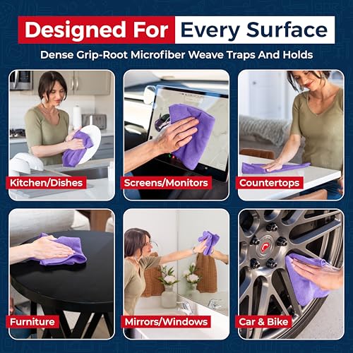 Premium 300GSM Microfiber Cleaning Cloth - 12.5"x12.5" High Performance - 1200 Washes, Ultra Absorbent Microfiber Towels for Cars Undercarriage, Rims & Engine Bay Cleaning - Microfiber Cloth - view 4