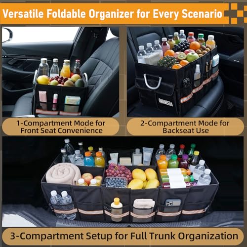 90L Large Car Trunk Organizer with 30L Removable Leakproof Cooler Bag, Collapsible Storage Bin with Lid & Dividers, Heavy Duty Accessories for SUV Sedan, Ideal for Grocery Camping Road Trip - view 4