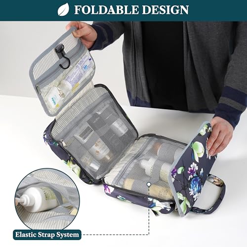 Hanging Toiletry Bag for Women, Makeup Organizer w/Hook Floral Grey - view 4
