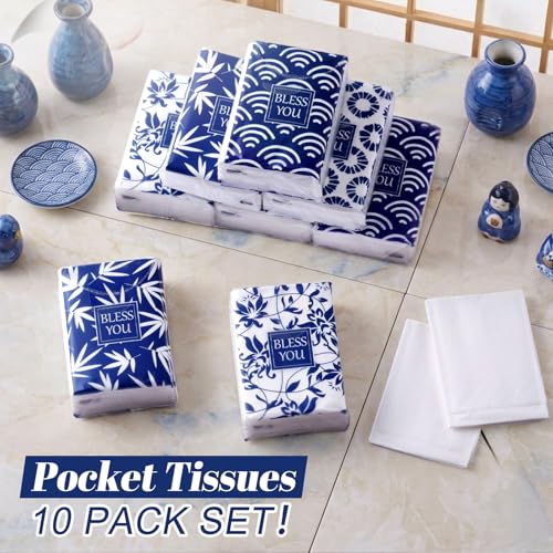 10 Packs Pocket Tissues, Blue Floral Bless You, 3 Ply, 80 Sheets - view 6