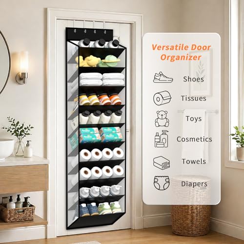 10-Tier Over Door Mesh Shoe Organizer with Large Deep Pockets, Hanging Door Shoe Storage Rack That Holds 20–30 Pairs of Sneakers, Boots and Other Footwear (Piano White) - view 6