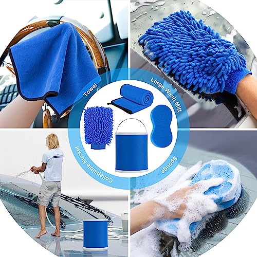 12Pcs Boat Wash Cleaning Kit with Collapsible Bucket Wash Sponge Mitt Microfiber Towel Squeegee Scrub Pads Brushes Complete Interior Exterior Cleaning Set for Boat - view 6