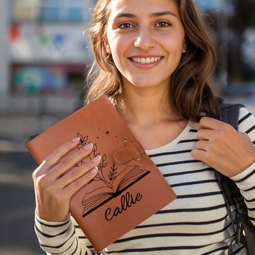 CALLIE Personalized Sketchbook Cover A5 with Storage Pocket | Custom Name on PU Leather Notebooks Cover - Gifts for Teachers Artists Students (Open Book Birth Flower) - view 6