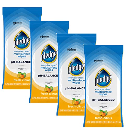 PH Balanced Multi Surface Cleaning Wipes, Fresh Citrus, 25 Ct, 4 pk