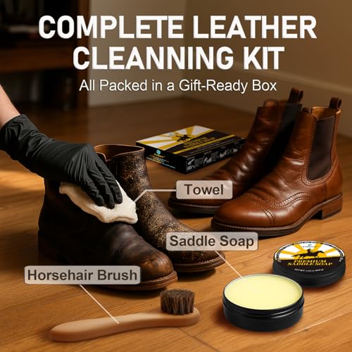 Saddle Soap for Leather – All-Natural 3-in-1 Leather Cleaner & Conditioner Kit with Horsehair Brush & Cloth – For Boots, Bags, Saddles, Car Interiors, Shoes 3.52oz - view 5