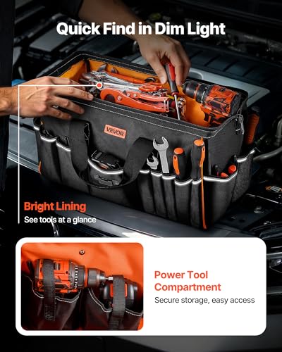 Tool Bag, 20 Inch, 33-Pocket Portable Large Tool Box Organizer Storage, Toolbox with Big Zipper, Adjustable Shoulder Strap, Water-Resistant Carry Toolbag, for Men Women Dad Husband Fathers Day - view 6