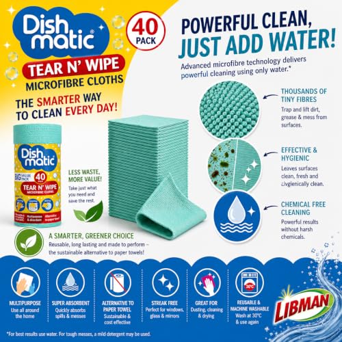 Tear N' Wipe Microfiber Cleaning Cloths, 40 Pack, Reusable Microfiber Towels, Machine Washable, Multipurpose, Highly Absorbent, Lint-Free, Paper Towel Alternative - view 4