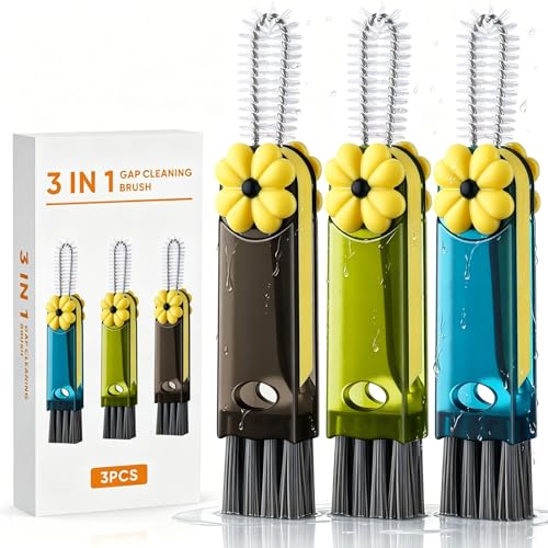 3 in 1 Cup Lid Cleaning Brush - Upgrade Cup Lid Brush, Portable Water Bottle Crevice Cleaner Brush for Tiny Cup Lid Detail, Bottle Tight Spaces Cup, Sealed Food Storage Containers with Lids(3 PCS)