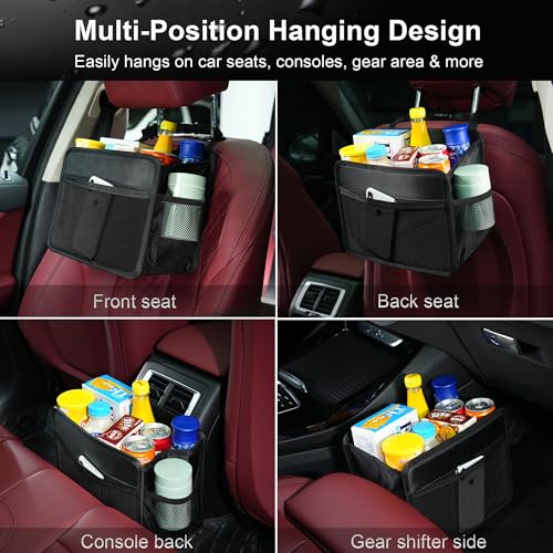 Car Seat Back Organizer Hanging Bag [2025 UPDATED] Foldable Backseat Storage Caddy with 5 Compartments & Adjustable Straps, Fits for Front/Back Headrest, Ultra-Durable - Black - view 6