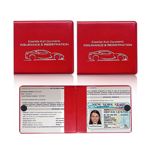 Car Registration Insurance Holder, 2Pack Essential Auto Card Document Glove Box Organizer with Touch Fastener, Vehicle Interior Accessories Perfect for Most Car, Truck, SUV (Red/Small Car)