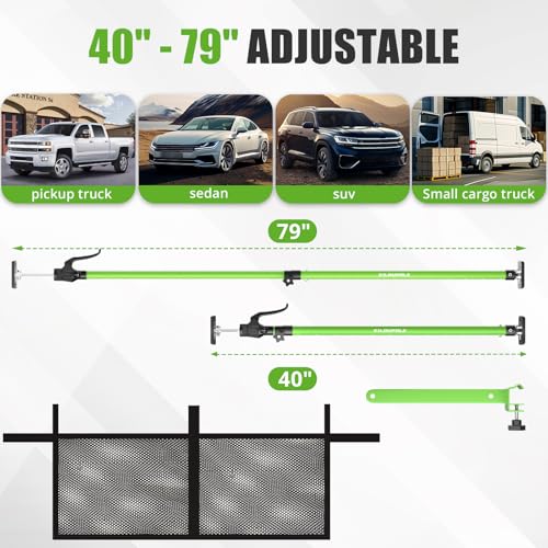 Adjustable Cargo Bars, 40" to 79" Non-Slip Truck Bed Divider, Cargo Bar for Pickup Truck Bed Cargo Bars for SUVs, Trailers, Vans, with Cargo Net Organizer and Divider Bar, 1-Pack - view 3