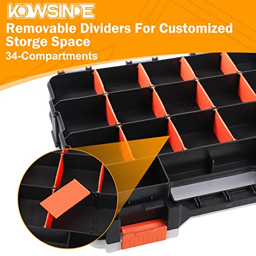 Double Side Tool Organizer, Hardware Storage Box, 34-Compartments Small Parts Organizer with Removable Dividers for Screws, Nuts, Nails, Bolts - view 3