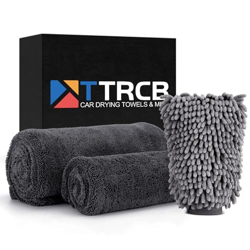 2 Pack Car Drying Towel, Car Wash Mitt, 1300 GSM Microfiber Towels for Cars (36" x 24" & 16" x 16"), Ultra-Absorbent, Streak Free, Car Wash Kit, Car Cleaning Detailing Supplies for SUVs, Trucks
