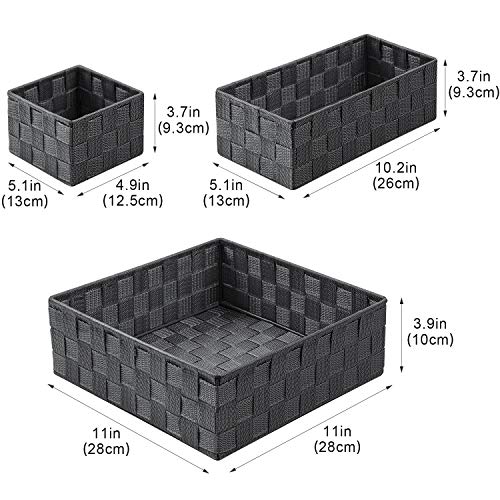 Woven Storage Baskets for Organizing, Small Baskets Cube Bin Container Tote Organizer Divider for Drawer, Closet, Shelf, Dresser, Set of 4(Dark Grey) - view 3
