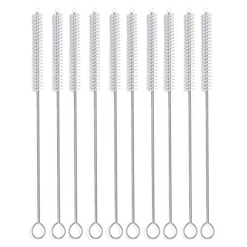 Long Straw Brush Cleaner (10 Pack), Flexible Nylon Tube Cleaning Brushes with 0.4" Bristles, Rust-Proof Stainless Steel Wire Washer for Reusable Tumblers, Sports Bottles & Pipes (10 Inch)