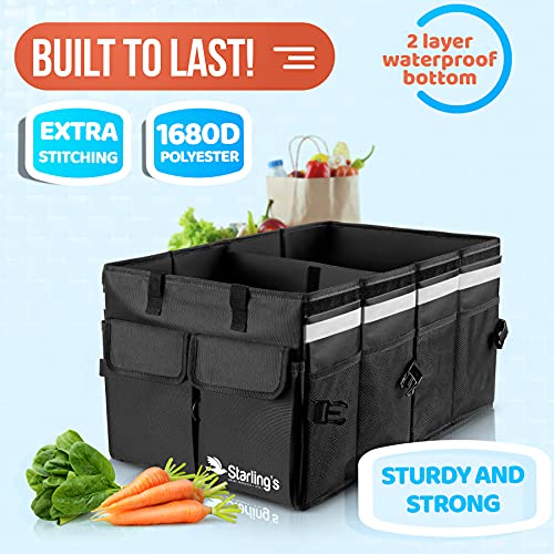 Car Trunk Organizer Super Strong, Foldable Storage Cargo Box for SUV, Auto, Truck Nonslip Waterproof Bottom, Fits any Vehicle, Come w Adjustable TieDown Straps W LID (Black, 2 - view 3