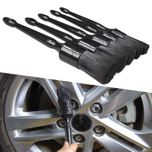 Car Detailing Brush Set, 5 Pack Auto Black Detail Brushes, Comfortable Grip and Scratch-Free Cleaning Brush for Car Interior or Exterior, Wheels, Tires, Engine Bay, Leather Seats, Door Panels, Emblems - view 3