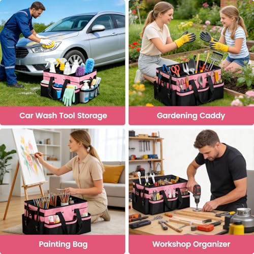 Wearable Large Cleaning Caddy Bag with Dividers, Household Cleaning Caddy for Cleaning Supplies Organizer Car Wash, Cleaner Tote Detailing Bag with Shoulder Strap and Handles for Housekeeper Storage - view 6