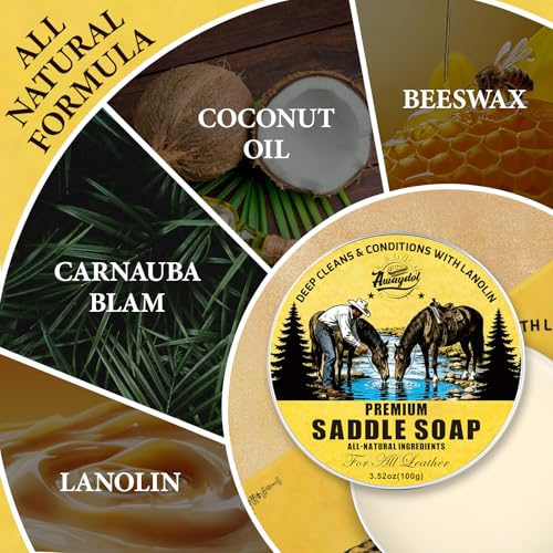 Saddle Soap for Leather 3.52oz,3-in-1 Leather Cleaner & Conditioner to Soften,Protect Leathercraft with Horsehair Brush & Cloth,Leather Soap for Car Interior,Couch,Shoe,Purse,Boot,Bag & Saddle - view 3