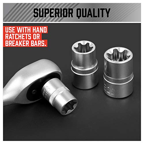 14-Piece E-TORX Socket Set - Premium Female Torx Socket Set, Ultimate Torque Star Sockets, External Torx Sockets, E4 E5 E6 E7 E8 E10 E11 E12 E14 E16 E18 E20 E22 E24 - view 5