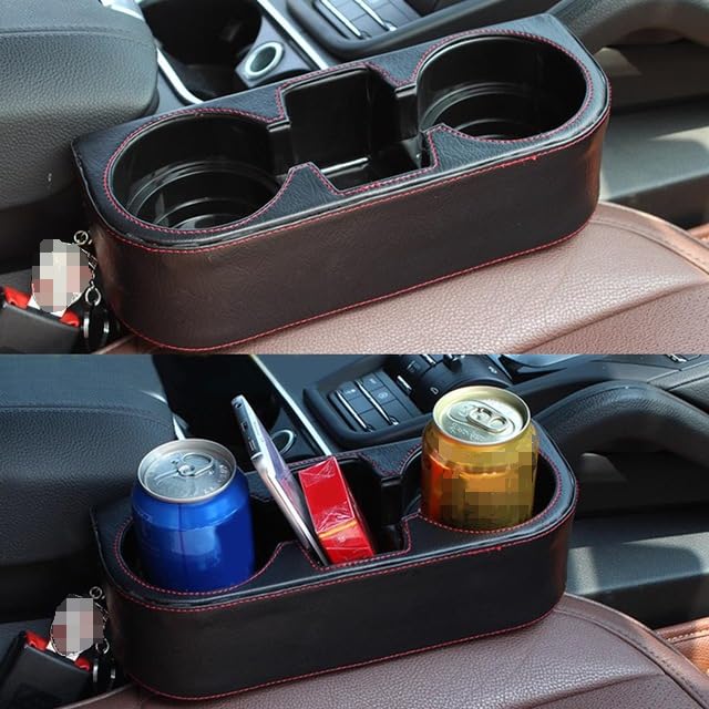 Car Seat Seam Wedge Storage Leather Organizer Cup Holder Coin Side Pocket Console Cover Drink Cell Mobile Phone Mount Stand Holder Glove Box w/2Pcs Car Seat Hook + 2Pcs Cup Holder Coaster - view 7