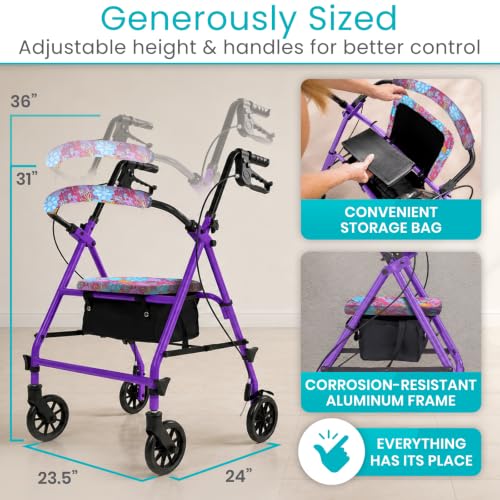 Steel Rollator Walker with Seat - Foldable, Narrow, Rolling - view 5