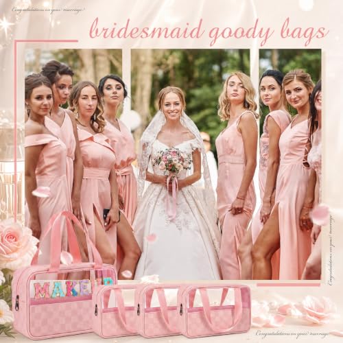 9 Pcs Translucent Makeup Bag Clear Travel Organizer, Pink Checkered - view 6