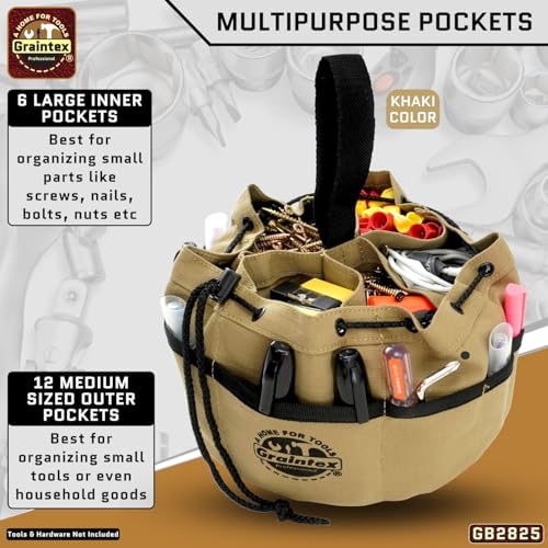 18 Pocket Grab Bags Set of 3 Pcs Rip-Stop Canvas, Drawstring Closure, Small Parts Organizer Bag, Small Tools, Screws, Parts, Parachute Tool Bag, Parachute Tool Organizer for Essential Items - view 3