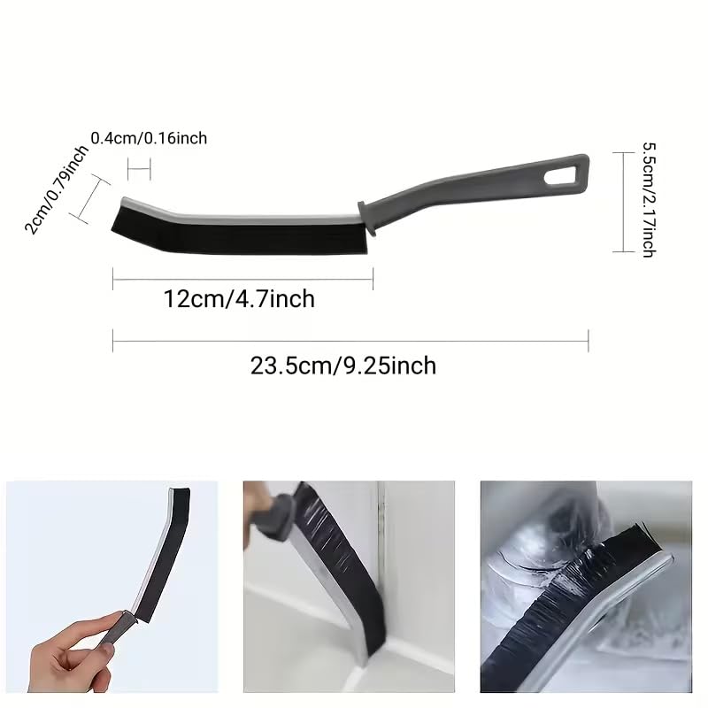 Groove Cleaning Brush with Long Handle Hard Bristle Crevice Brush for Window and Door Grooves Thin Detailing Tool, Black - view 2
