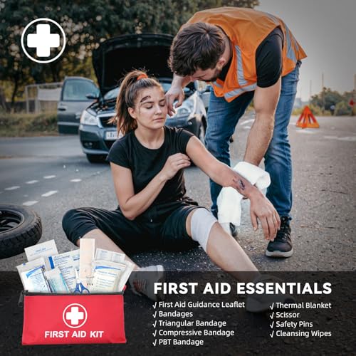 Car Emergency Safety Kit Bag with Portable Air Compressor, Jumper Cables,First Aid Kit, Tire Pressure Gauge, Auto Vehicle Safety Road Side Assistance Kits Essentials,for Women, Men, Teen - view 5