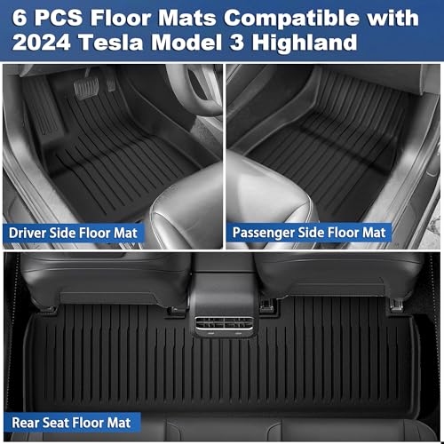 Floor Mats Fit for Tesla Model 3 Highland 2024-2026, Custom Fit All-Weather Cargo Liner Full Cover Car Mats with Front Rear Cargo Mat Trunk Floor Mat Interior Accessories - view 3