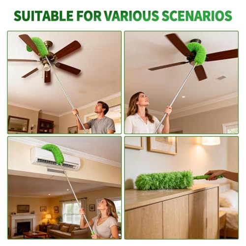 Cobweb Duster with Extension Pole, Washable Cleaning Duster Kit with 3 Duster Heads, Cobweb Duster, Corner Brush, Aluminum Telescoping Pole for high Ceiling Fan，Spider Web Brush with Extension Pole - view 5