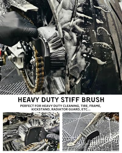 Motorcycle Cleaning Brush Kit, Easy Reach Brush, Wool Wash Mitt, Stiff Tire Brush, Detailing Brush& Microfiber Towel for Motorcycle Mudguard, Rims, Paint, Exhaust - view 4