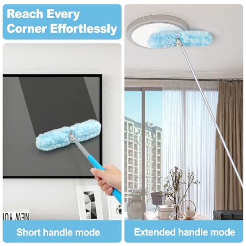 Duster with 6 ft Extension Pole, 10 Refills Compatible with Swiffer Super Extendable Handle Heavy Duty Dusting Wand Starter Kit for Cleaning High Ceiling Fan Shelves Vent Window Blind - view 2