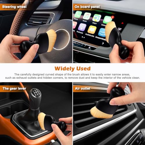 Car Interior Detailing Brush, 2PCS Car Interior Cleaning Soft Brush, Curved Design Car Cleaning Brush Dust Collectors, Car Interior Cleaning Tool Brush with Cover - view 4