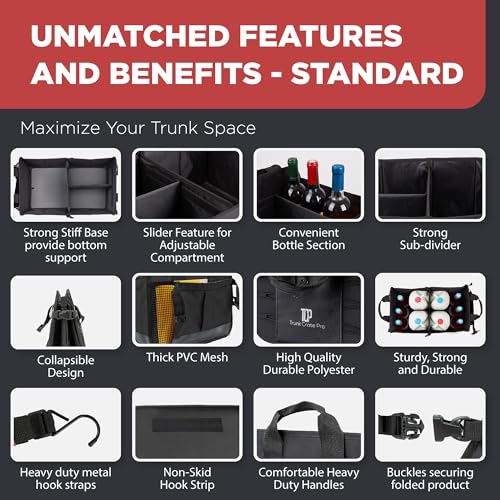 Car & Vehicle Trunk Organizer for SUV, Truck & Auto Storage, Standard Black - view 4