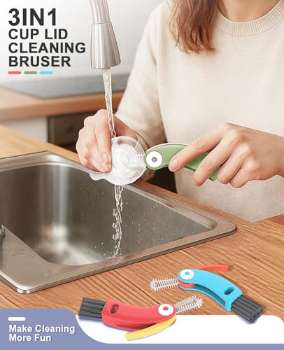 3 in 1 Cup Lid Cleaning Brush 3 PCS - Multifunctional Cleaning Brush Set for Tight Spaces, Bottle Gaps & Travel Mugs | Portable Durable Cup Lid Cleaner Tools (Multicolor) - view 2