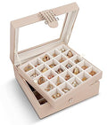 Co Earring Organizer - Classic 50 Section Jewelry Box/Case/Holder for Earrings, Rings, Necklaces, Jewelry, Cufflinks or Collections -2 Layer Small Compartments with Large Glass Top - Sand