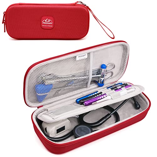 Hard Stethoscope Case, Large Stethoscope Carrying Case with ID Slot, Compatible with 3M Littmann/ADC/Omron/MDF Stethoscope Includes Mesh Pocket for Nurse Accessories (Fire Red)