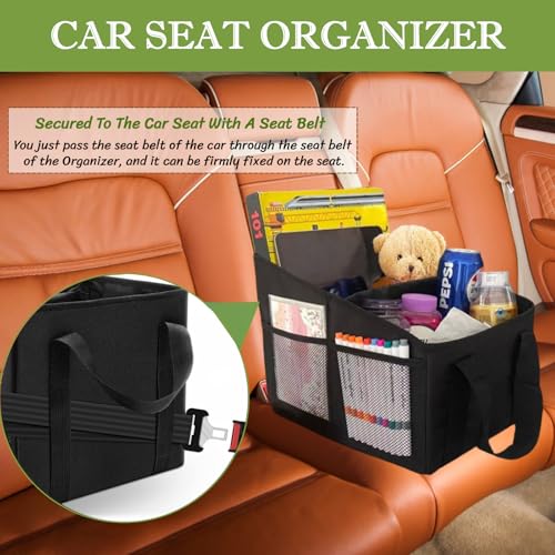 Car Seat Organizer for Front & Back Seat, Passenger Seat Organizer, Small Car Seat Storage Caddy for kids & Adult with Divide, Handles and Multiple Mesh Pockets (Black) - view 2