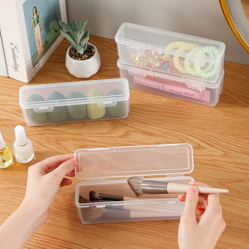 10 Pack Slim Narrow Storage Box, Clear Pen & Makeup Brush Organizer - view 2
