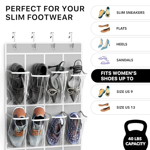24 Pockets Clear Over the Door Shoe Organizer, Gray - view 4