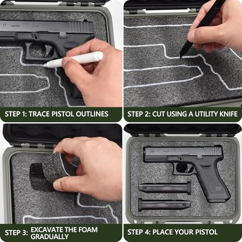 Pistol Case for Handguns, Hard Shell Gun Case with Customizable Foam Insert - view 4